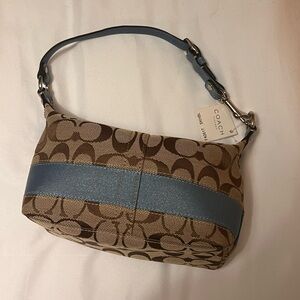 Coach Signature canvas monogram handbag, with baby blue patent leather